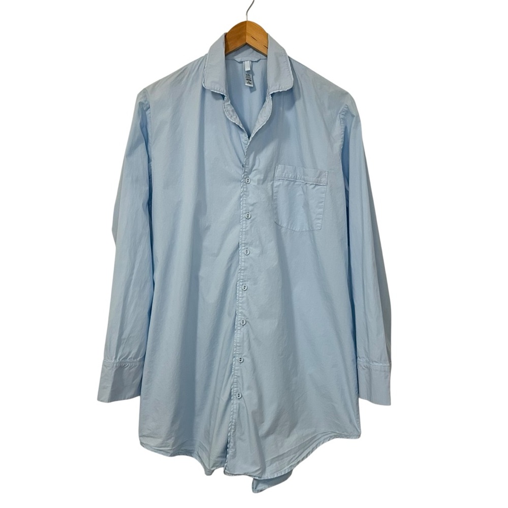 Skims Cotton Poplin Sleep Shirt Dress Sz Blue Xs Oversized Long Sleeve Button Up